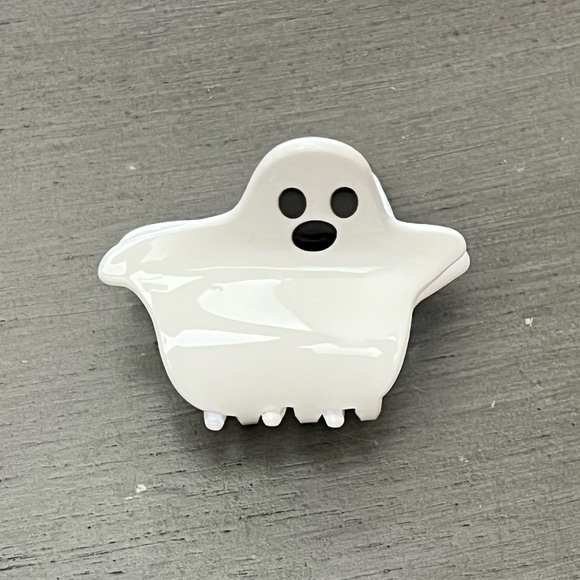 White Ghost Glossy Spooky Trick Treat Halloween 2" Small Lobster Claw Hair Clip - Picture 1 of 4